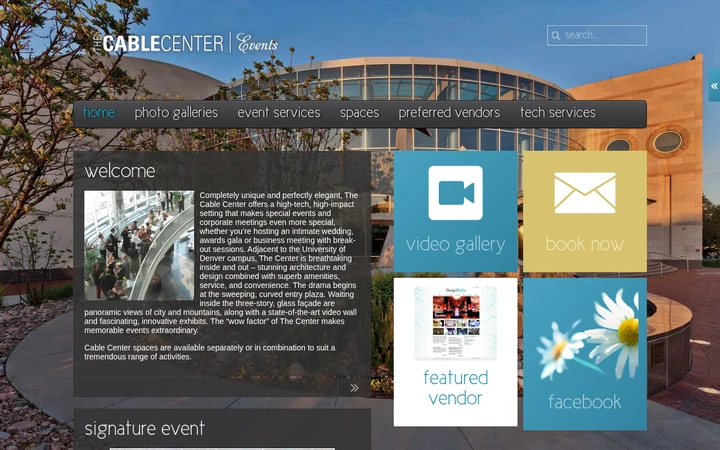 The Cable Center Events website as archived in February 2014